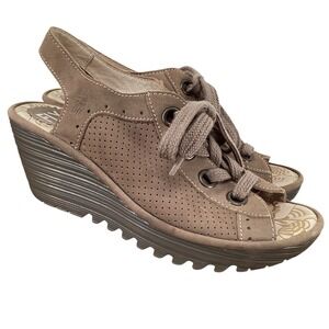 FLY London Women's Yuta Platform Wedge Lace Up Sandals Size 38 (7-7.5)